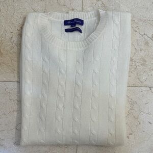 Alan Flusser Cream Cable Knit Crewneck Sweater